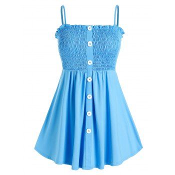 

Plus Size Shirred Buttoned Backless Cami Top, Day sky blue