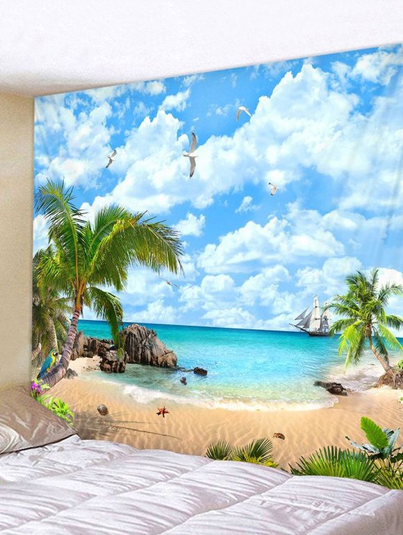 Tapisserie Décoration Murale Paysage et Plage Imprimés - Ciel Bleu Foncé W91 X L71 INCH