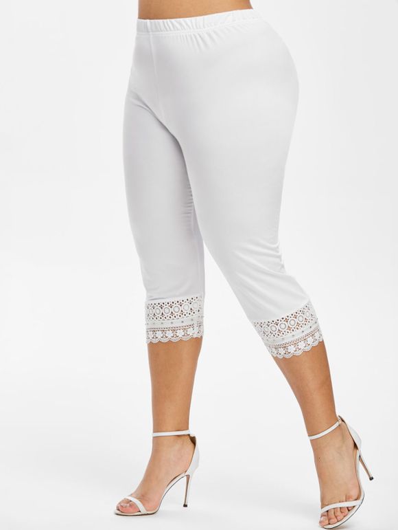 Legging Court au Crochet en Dentelle de Grande Taille - Blanc 5X