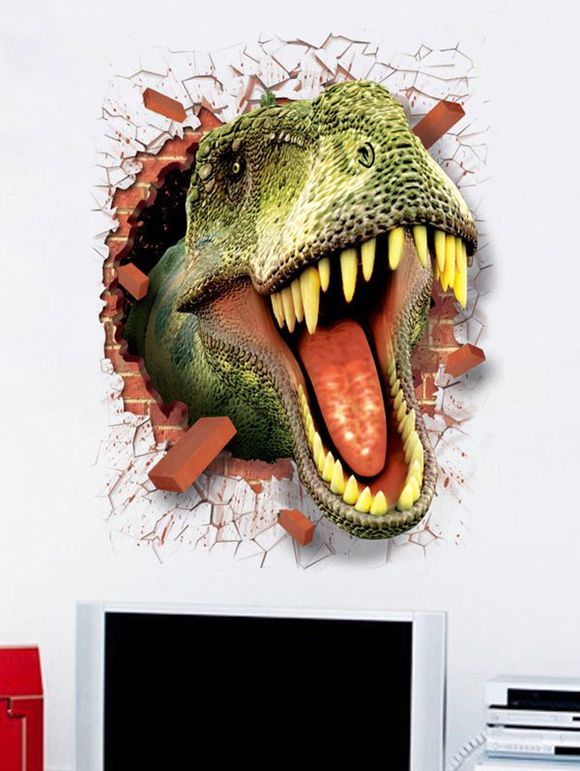 Autocollants Muraux Décoratifs Motif de Dinosaure Imperméables Amovibles en PVC - Vert Tortue de Mer 50*70CM