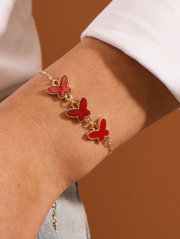 Bracelet Elégant avec Chaîne Papillon - Rouge Lave 
