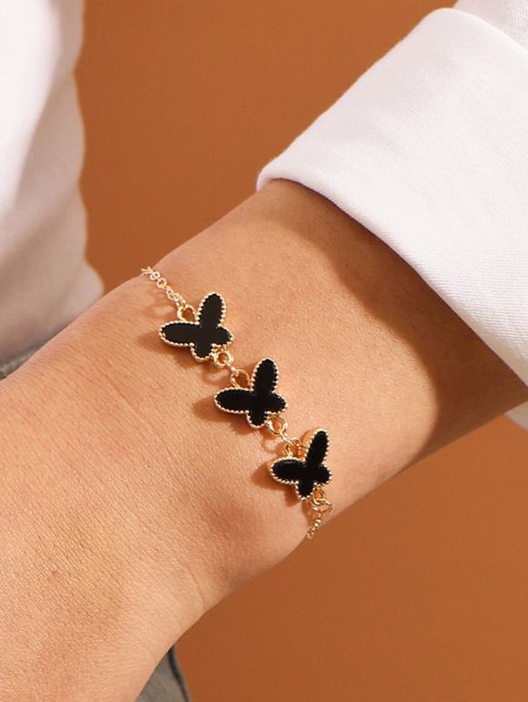 Bracelet Elégant avec Chaîne Papillon - Noir 