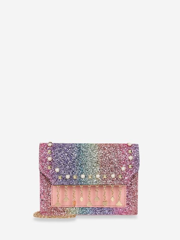 Sac à Bandoulière Brillant à Chaîne à Paillettes avec Franges - Rose 