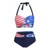 Maillot de Bain Bikini Drapeau Américain Imprimé à Col Halter - Noir L