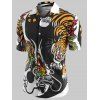 Chemise Boutonnée Dragon et Tigre Imprimés - Noir XL