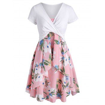 

Floral Cami Dress with Plunging T-shirt, Light pink
