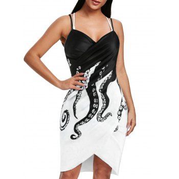 

Galaxy Octopus Print Spaghetti Strap Cover-up, White