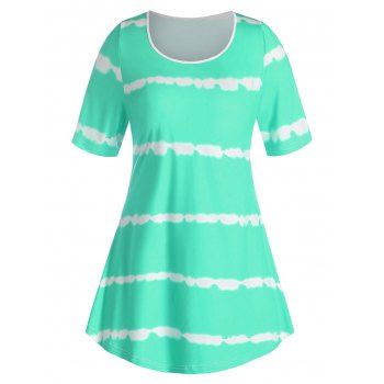 

Plus Size Tie Dye Curved T Shirt, Light green