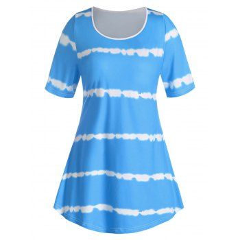

Plus Size Tie Dye Curved T Shirt, Light blue