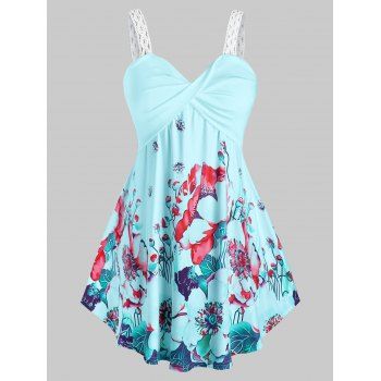 

Plus Size Floral Print Twist Tank Top, Light blue