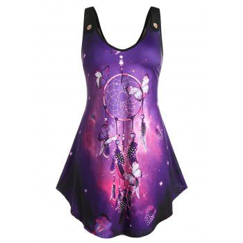 

Plus Size Dreamcatcher Galaxy Print Swing Tank Top, Purple iris