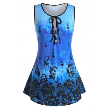 

Plus Size Tie Dye Floral Print Tank Top, Blueberry blue
