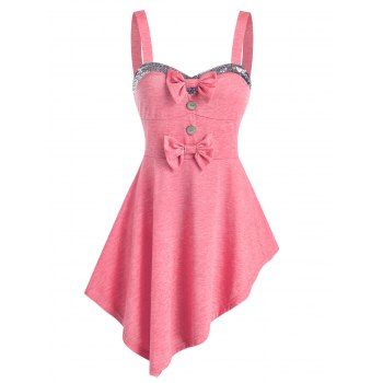 

Sequin Panel Bow Detail Asymmetric Tank Top, Pink