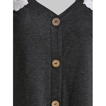 Lace Insert Button Up Heathered T-shirt