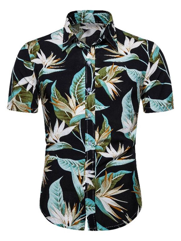 Chemise Hawaïenne Fleur Imprimée à Manches Courtes - Noir L