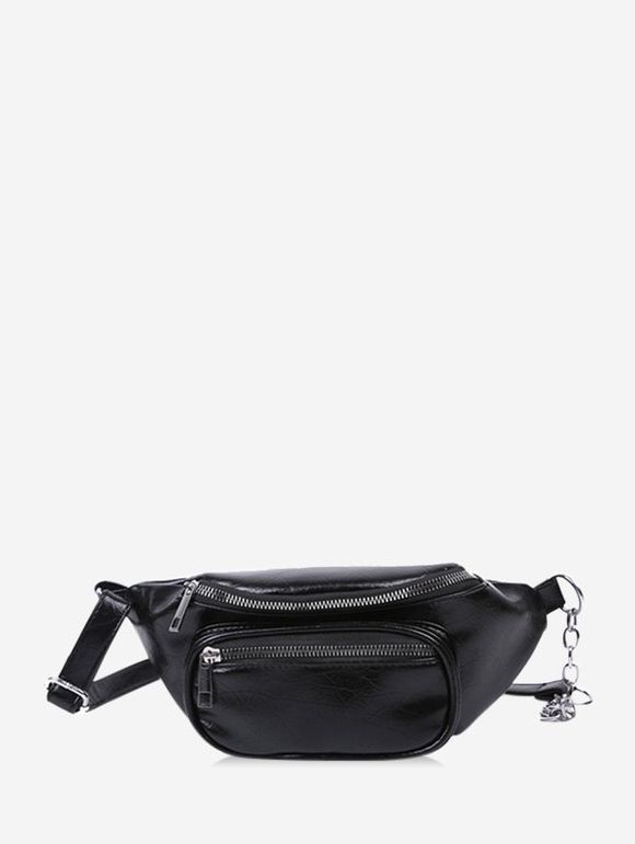 Pure Color Zip Pockets Chest Bag - BLACK 