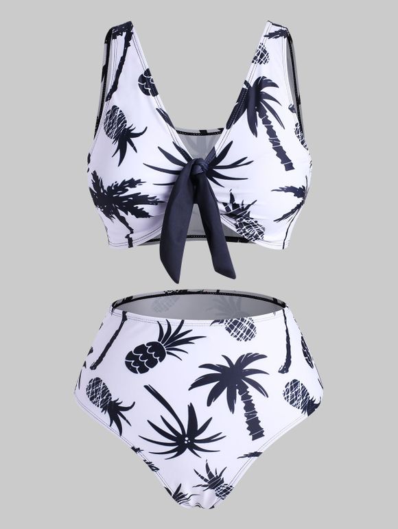 Maillot de Bain Bikini Noué Feuille Tropicale à Pois - Blanc S