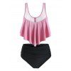 Plus Size Ruffled Ribbed High Rise Tankini Swimwear - LIGHT PINK 5X