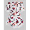 Blouse Tunique Fleurie Imprimée à Epaule Dénudée de Grande Taille - Blanc 3X