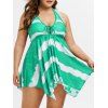 Plus Size Halter Tie Dye Handkerchief Tankini Swimwear - GREEN L