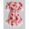 Blouse Tunique Fleurie Imprimée à Epaule Dénudée de Grande Taille - Rose 4X