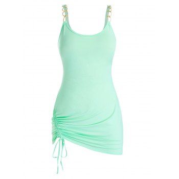 

Plus Size Chains Cinched Asymmetric Tank Top, Aquamarine