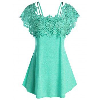 

Plus Size Lace Guipure T Shirt, Sea green