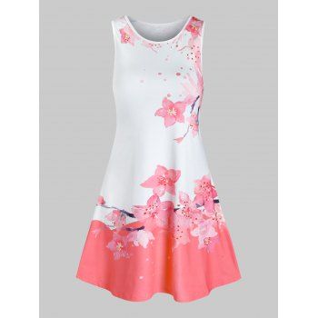 Image of Peach Blossom Print Mini Swing Dress