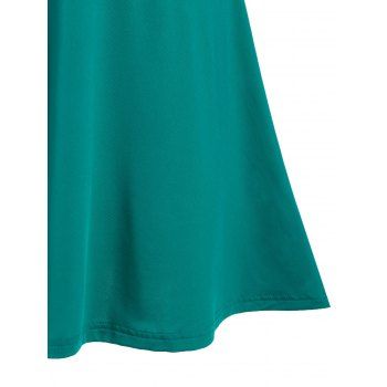 Ruched Colorblock Cami Dress and Lace Sheer Long Sleeve Top See Thru Fit and Flare Dress Set