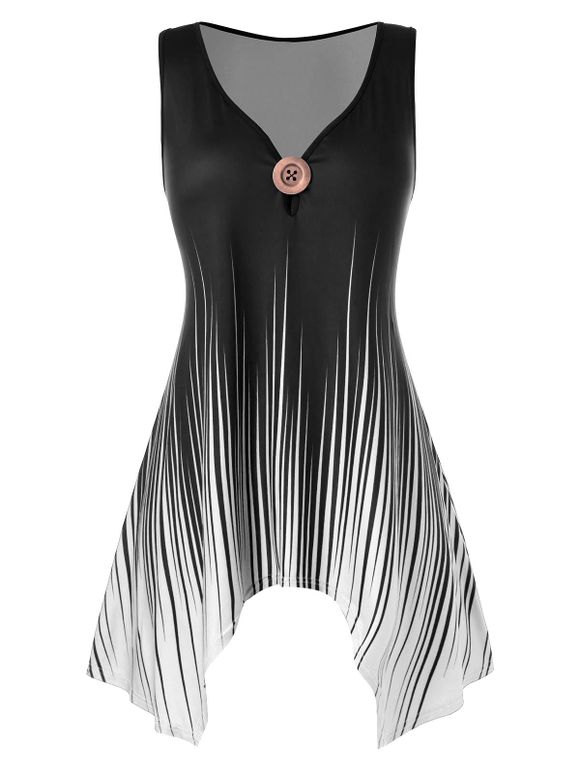 Haut Débardeur Mouchoir Embelli de Bouton Grande Taille - Aurora Noir 5X