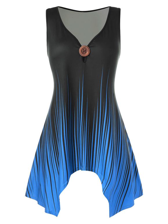 Haut Débardeur Mouchoir Embelli de Bouton Grande Taille - Bleu 4X