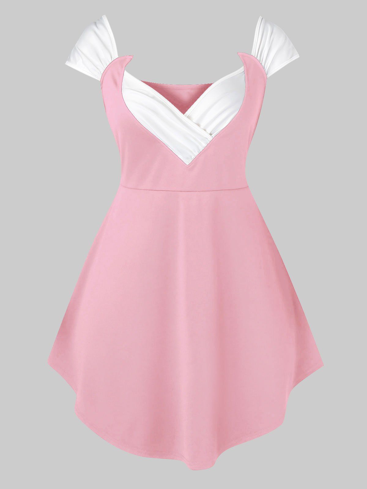 

Plus Size Two Tone Cap Sleeve A Line Tunic Tee, Pig pink