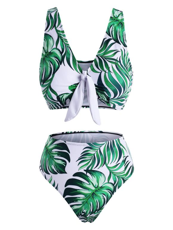 Maillot de Bain Bikini Noué Feuille Tropicale à Pois - Vert 2XL