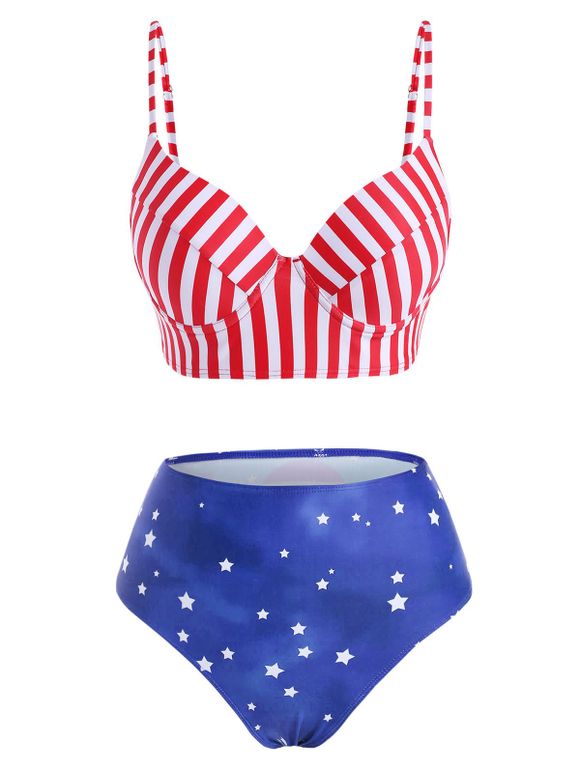 Maillot de Bain Bikini Drapeau Américain à Taille Haute - Bleu 2XL