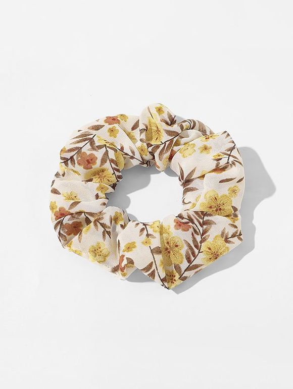 Chouchou Fleuri Imprimé en Tissu - Jaune clair 