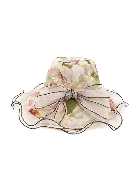 Chapeau Seau Fleuri Design avec Nœud Papillon - Rose clair 