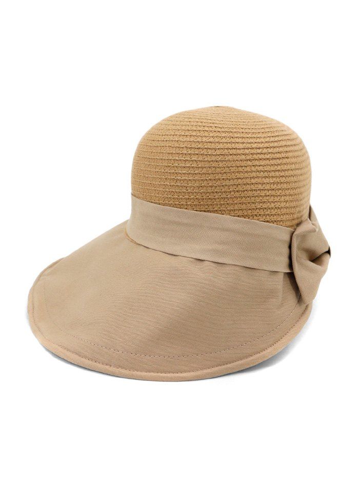 

Back Bowknot Wide Brim Basin Straw Hat, Khaki