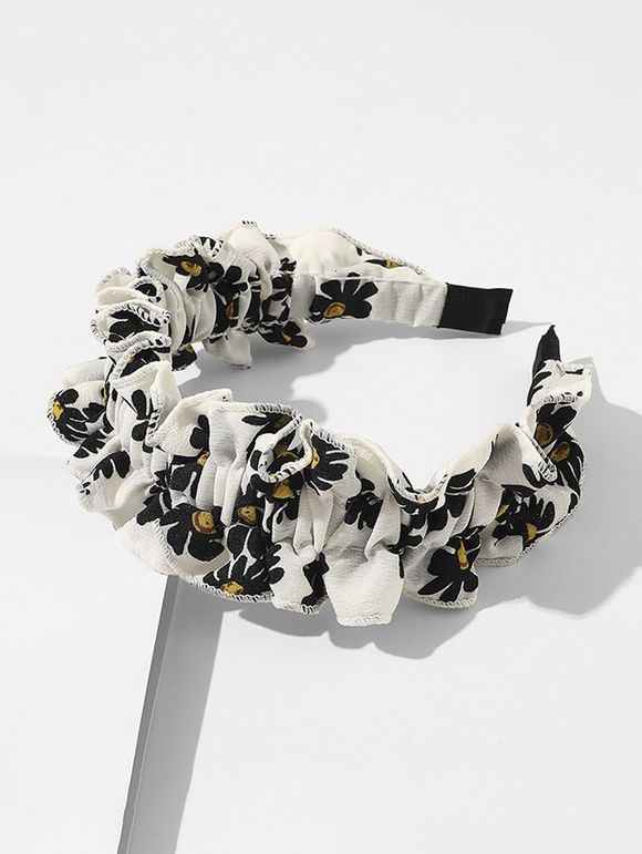 Daisy Print Ruffled Headband - WHITE 