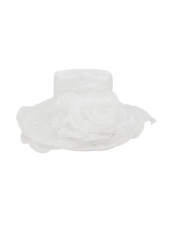 Chapeau de Soleil de Plage Large Rebord Fleuri en Dentelle - Blanc 