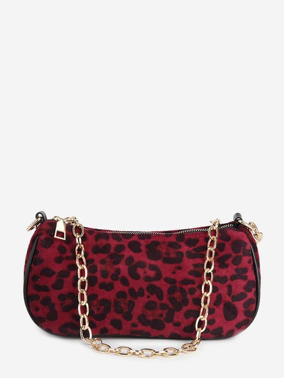 Sac à Bandoulière Rétro Léopard à Chaîne - Rouge foncé 