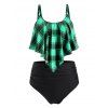 Maillot de Bain Tankini à Carreaux Taille Haute de Grande Taille à Volants - Vert clair 4X