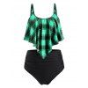 Plus Size Plaid Flounce High Waisted Tankini Swimwear - LIGHT GREEN 5X