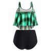 Plus Size Plaid Flounce High Waisted Tankini Swimwear - LIGHT GREEN 5X