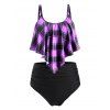 Maillot de Bain Tankini à Carreaux Taille Haute de Grande Taille à Volants - Pourpre 4X