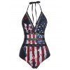 Maillot de Bain Drapeau Américain Découpé Noué Panneau au Crochet Une-Pièce - Bleu profond M