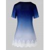 T-shirt Guipure Ombré Imprimé en Dentelle de Grande Taille à Manches Courtes - Bleu Cobalt 1X