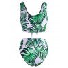 Maillot de Bain Bikini Noué Feuille Tropicale à Pois - Vert XL