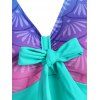 Beach Mermaid Print Swimsuit Criss Cross Bowknot Corset Tankini Swimwear - multicolor XL