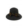 Chain Print Bowknot Wide Brim Straw Hat - BLACK 