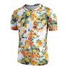 T-shirt Décontracté à Imprimé Fleuri Chrysanthème à Col Rond - Jaune 3XL